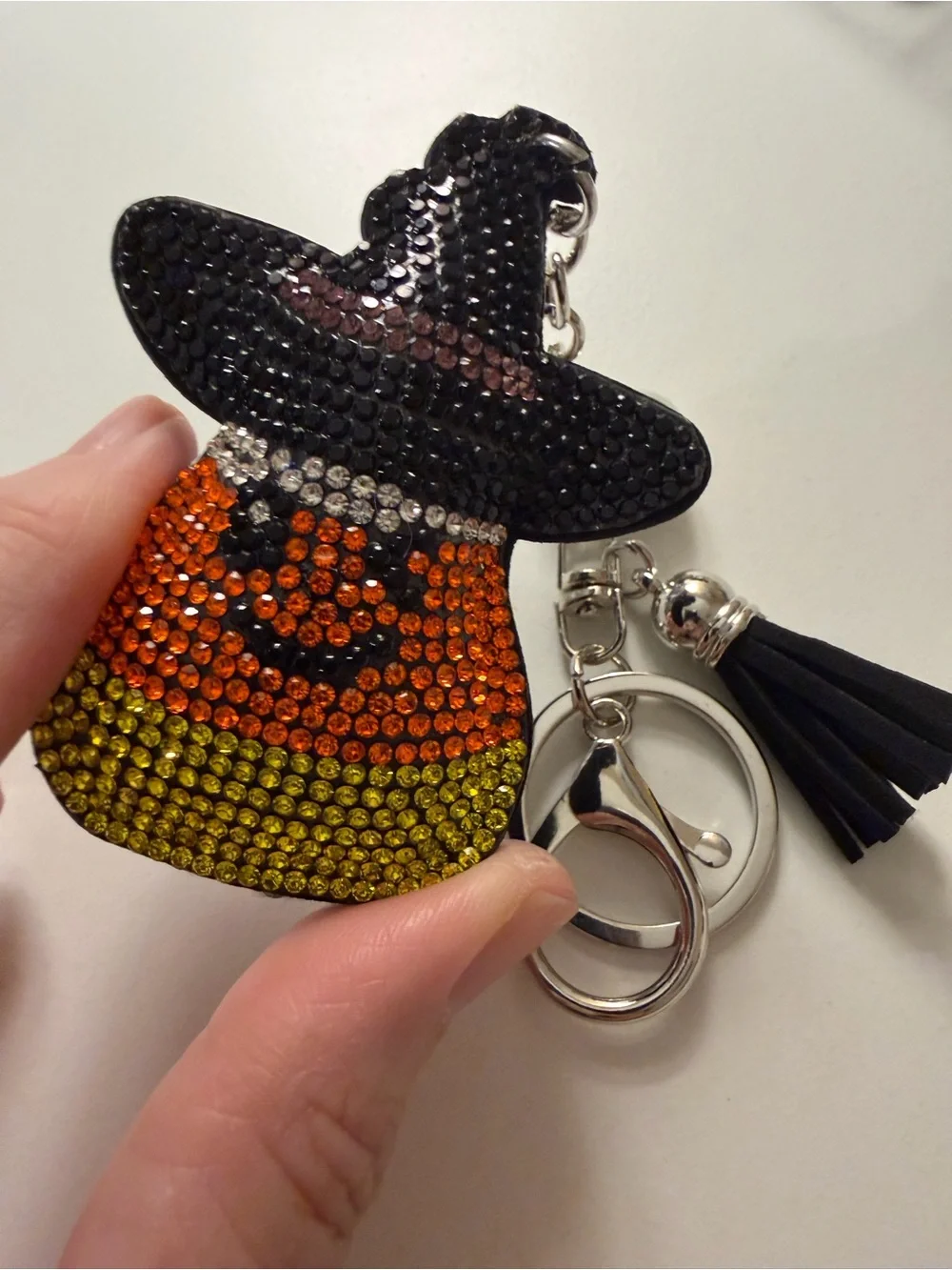 Halloween Candy Corn Witch Keychain - Black, Orange, Yellow NWOT